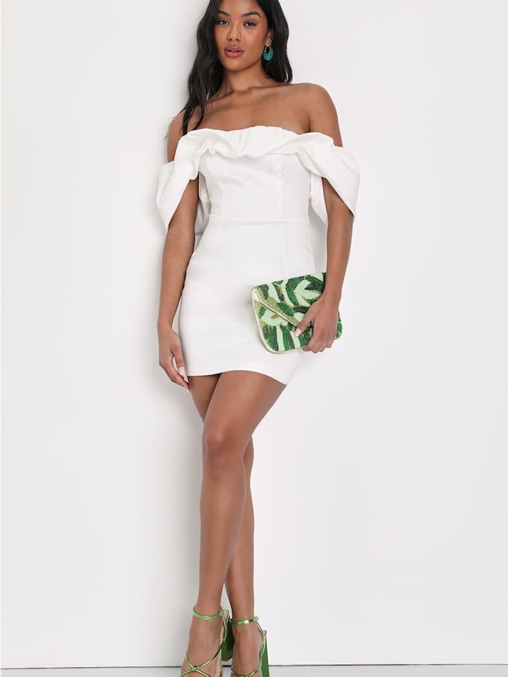 Lulus White Off Shoulder Puff Sleeve Mini Dress Medium NWT Bride Bachelorette